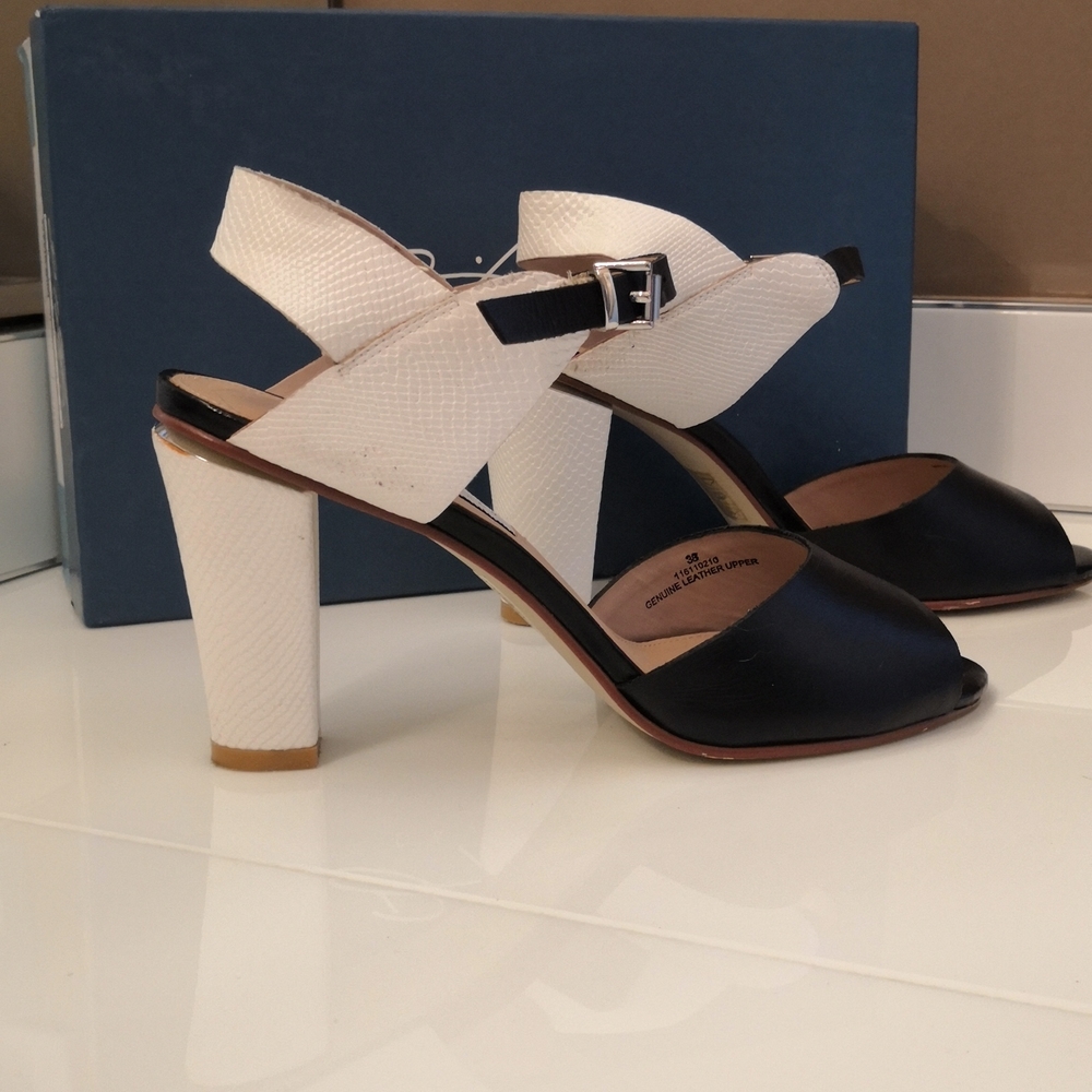 David Dixon Black & White Sandals with Heel, sz 38